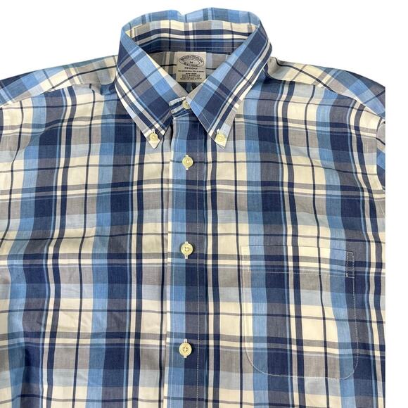 Men's Brooks Brothers Regent Blue Plaid Button Down Shirt Cotton - Excellent - Picture 4 of 10
